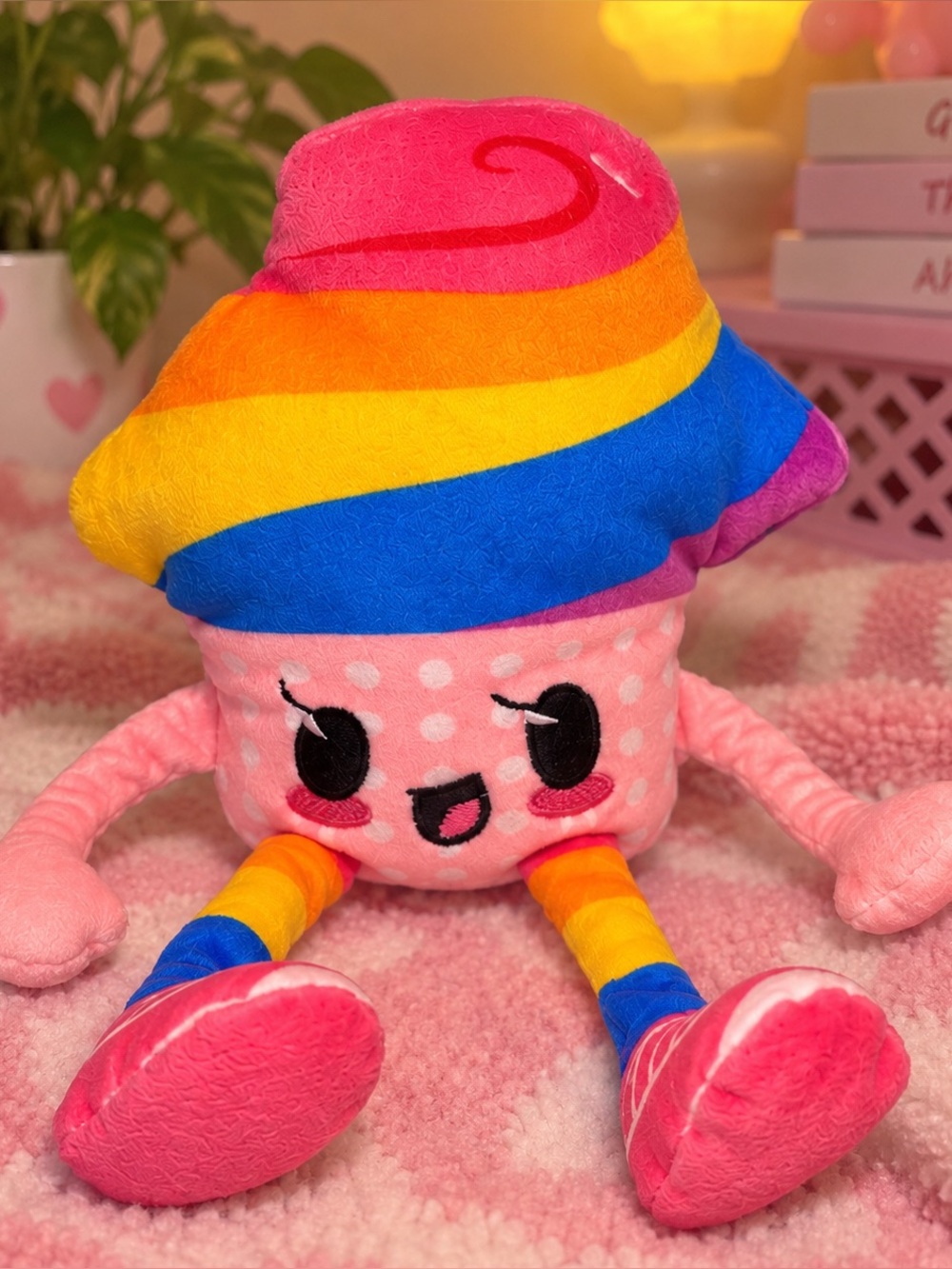 Colorful Rainbow Cupcake Plush Toy - Pink
